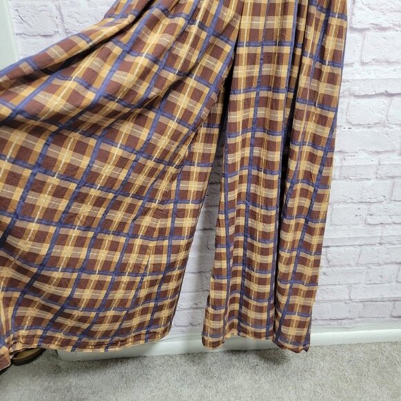 Staud Plaid Jumpsuit Extra Wide Leg Sleeveless Brown Blue Casual Size S - Picture 3 of 9